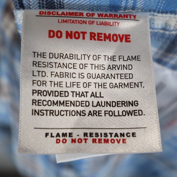 Ariat Flame Resistant Work Shirt Mens L Blue Brown Plaid Snaps CAT 2 - Picture 9 of 11